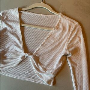 ALO Yoga White Ribbed Knot Front Top